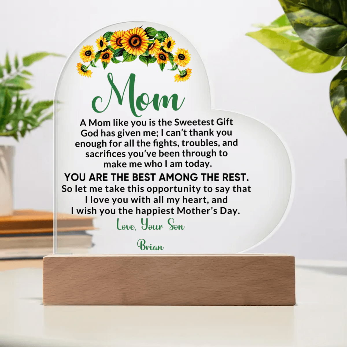 Heartfelt Gift for Mom - I Love You with All My Heart Personalized Acrylic Heart - Mallard Moon Gift Shop