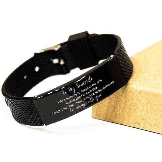 Heartfelt Soulmate Engraved Black Shark Mesh Bracelet - Life is Learning to Dance in the Rain, I'm always with you- Birthday, Christmas Holiday Gifts - Mallard Moon Gift Shop