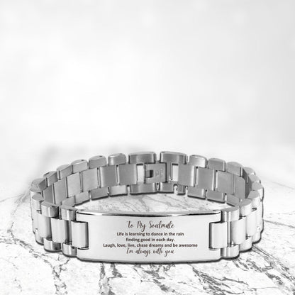 Heartfelt Soulmate Engraved Ladder Stainless Steel Bracelet - Life is Learning to Dance in the Rain, I'm always with you - Birthday, Christmas Holiday Gifts - Mallard Moon Gift Shop