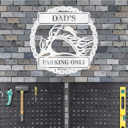 Hog Motorcycle Parking Plaque Personalized Name Indoor Outdoor Steel Sign Metal Art - Mallard Moon Gift Shop
