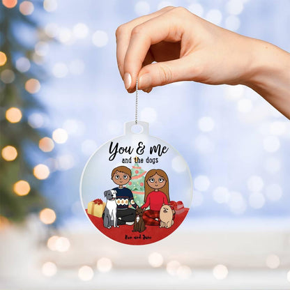 Holiday Portrait You and Me and the Dogs Acrylic Keepsake Ornament - Mallard Moon Gift Shop