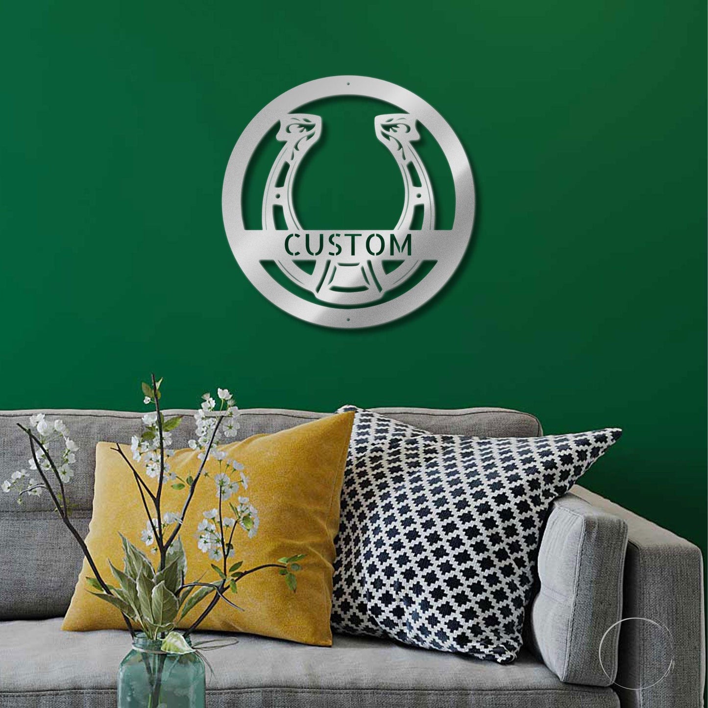 Horseshoe Monogram Personalized Indoor Outdoor Steel Wall Sign Art - Mallard Moon Gift Shop