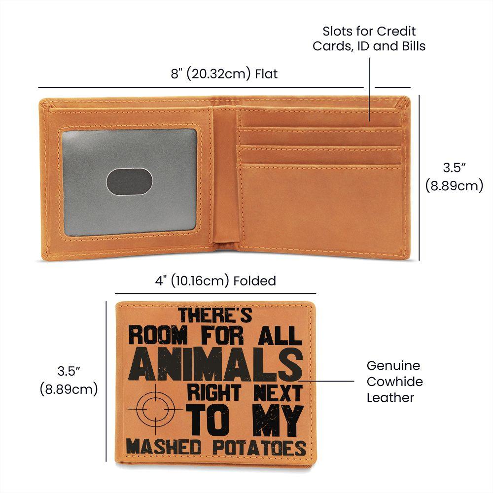 Hunter Gift Room For Animals Next to My Mashed Potatoes Leather Wallet - Mallard Moon Gift Shop