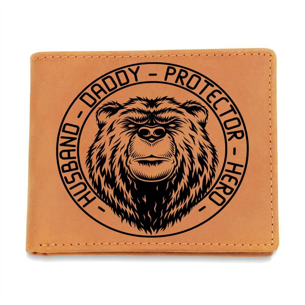 Husband Daddy Protector Hero Bear Custom Printed Leather Wallet - Mallard Moon Gift Shop