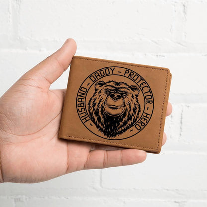 Husband Daddy Protector Hero Bear Custom Printed Leather Wallet - Mallard Moon Gift Shop