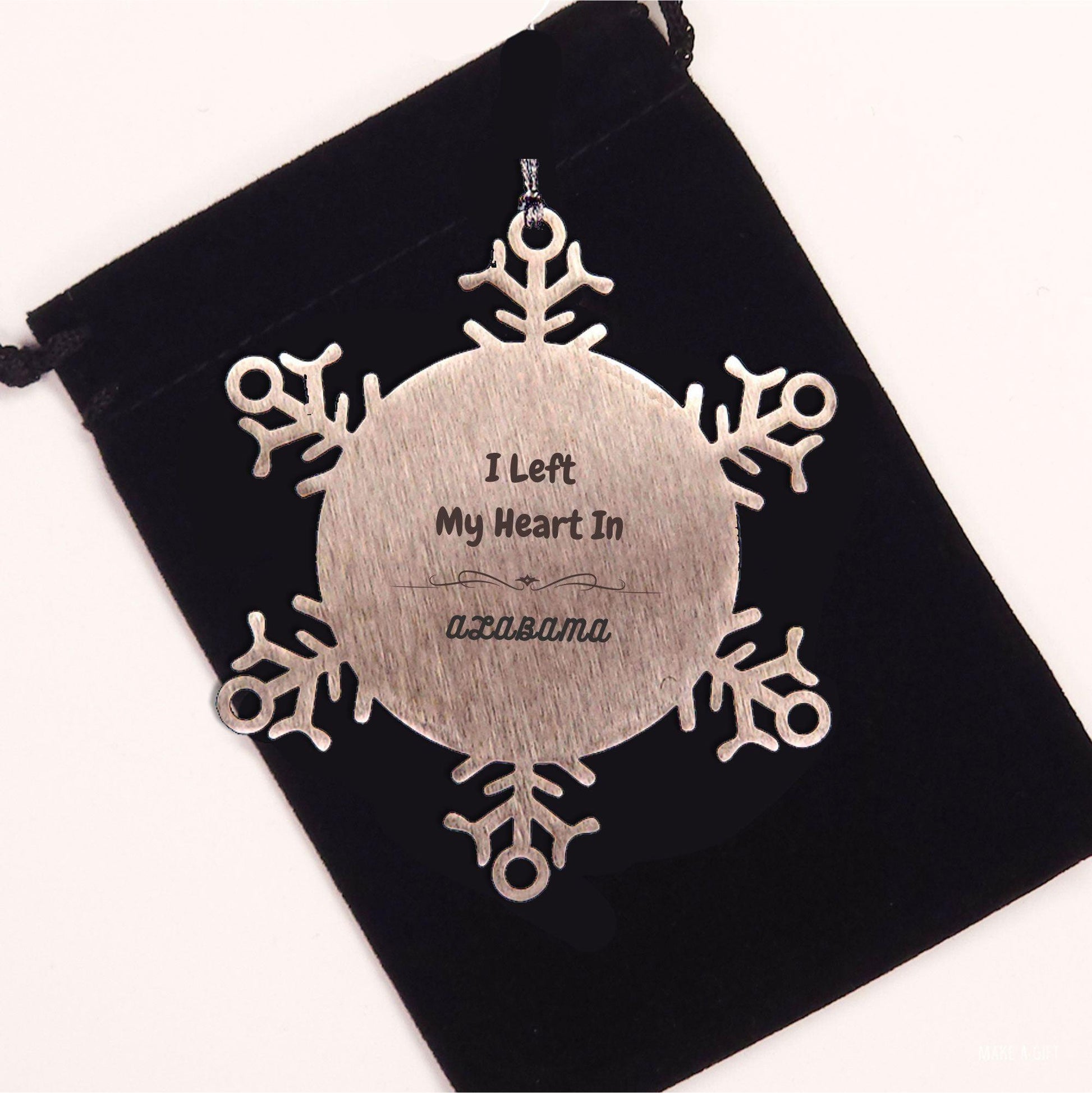 I Left My Heart In Alabama Gifts, Meaningful Alabama State for Friends, Men, Women. Snowflake Ornament for Alabama People - Mallard Moon Gift Shop