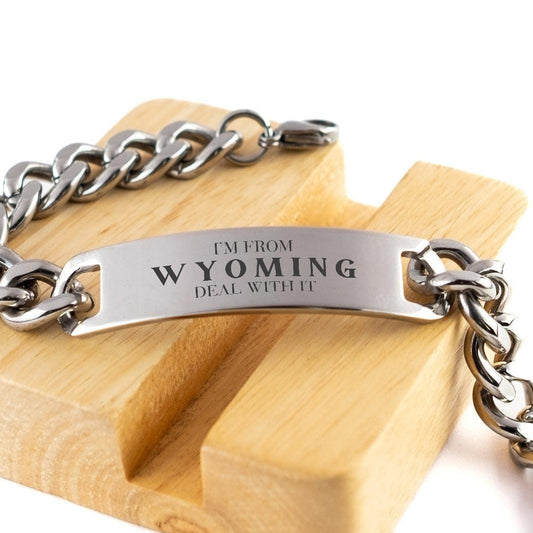 I Left My Heart In Wyoming Gifts, Meaningful Wyoming State for Friends, Men, Women. Cuban Chain Stainless Steel Bracelet for Wyoming People - Mallard Moon Gift Shop