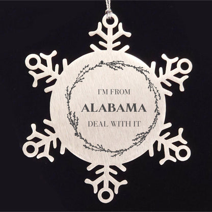 I'm from Alabama, Deal with it, Proud Alabama State Ornament Gifts, Alabama Snowflake Ornament Gift Idea, Christmas Gifts for Alabama People, Coworkers, Colleague - Mallard Moon Gift Shop