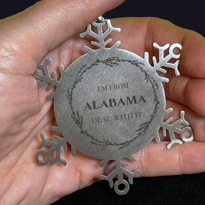 I'm from Alabama, Deal with it, Proud Alabama State Ornament Gifts, Alabama Snowflake Ornament Gift Idea, Christmas Gifts for Alabama People, Coworkers, Colleague - Mallard Moon Gift Shop