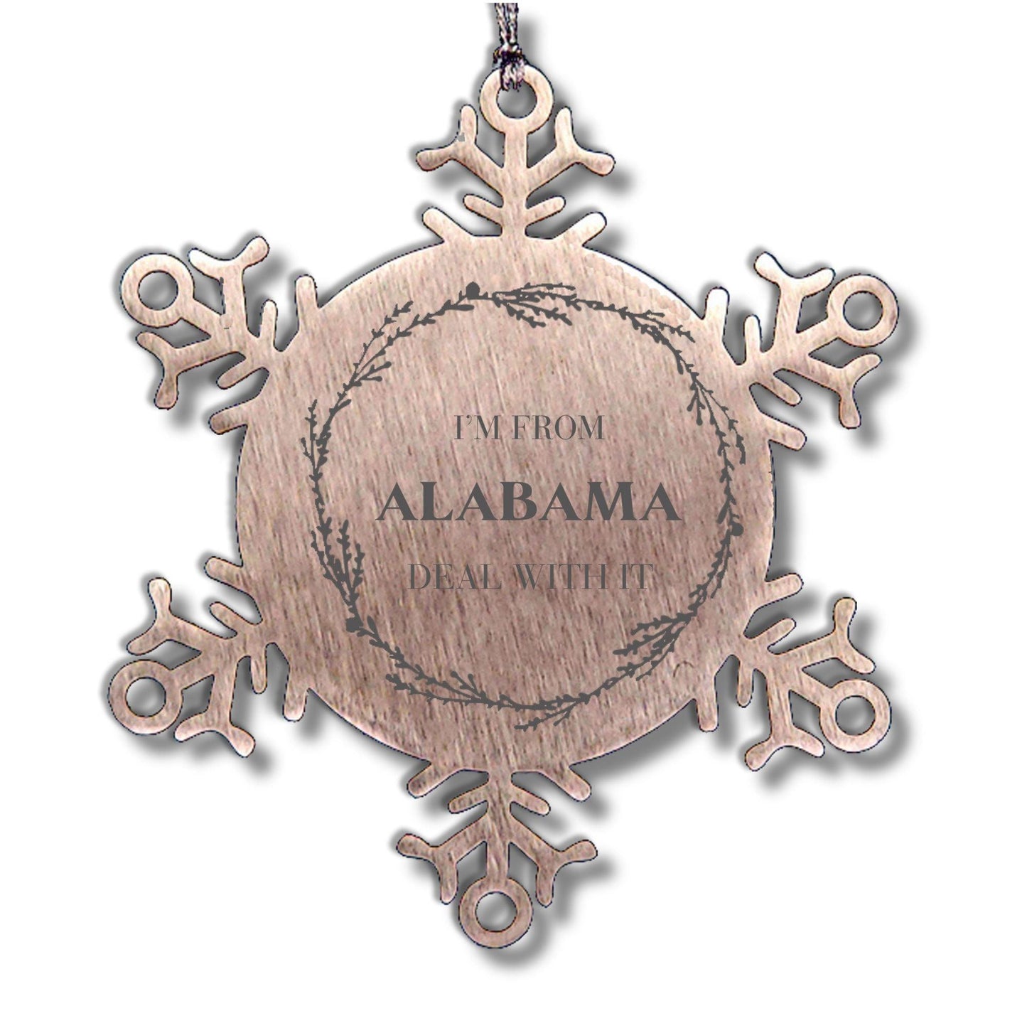 I'm from Alabama, Deal with it, Proud Alabama State Ornament Gifts, Alabama Snowflake Ornament Gift Idea, Christmas Gifts for Alabama People, Coworkers, Colleague - Mallard Moon Gift Shop
