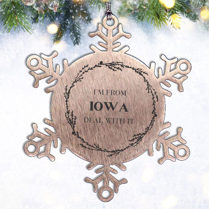 I'm from Iowa, Deal with it, Proud Iowa State Ornament Gifts, Iowa Snowflake Ornament Gift Idea, Christmas Gifts for Iowa People, Coworkers, Colleague - Mallard Moon Gift Shop