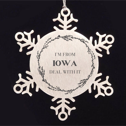 I'm from Iowa, Deal with it, Proud Iowa State Ornament Gifts, Iowa Snowflake Ornament Gift Idea, Christmas Gifts for Iowa People, Coworkers, Colleague - Mallard Moon Gift Shop