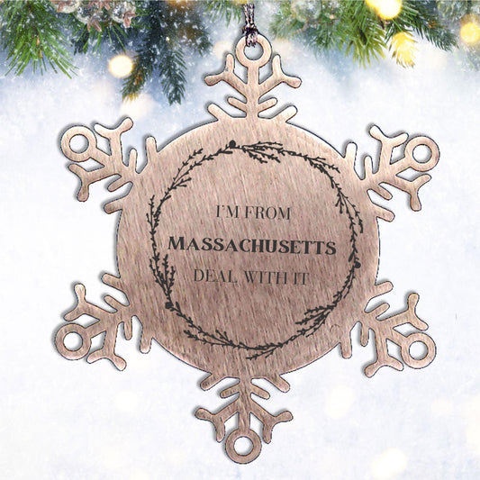 I'm from Massachusetts, Deal with it, Proud Massachusetts State Ornament Gifts, Massachusetts Snowflake Ornament Gift Idea, Christmas Gifts for Massachusetts People, Coworkers, Colleague - Mallard Moon Gift Shop