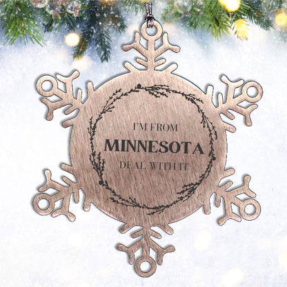 I'm from Minnesota, Deal with it, Proud Minnesota State Ornament Gifts, Minnesota Snowflake Ornament Gift Idea, Christmas Gifts for Minnesota People, Coworkers, Colleague - Mallard Moon Gift Shop