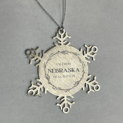 I'm from Nebraska, Deal with it, Proud Nebraska State Ornament Gifts, Nebraska Snowflake Ornament Gift Idea, Christmas Gifts for Nebraska People, Coworkers, Colleague - Mallard Moon Gift Shop