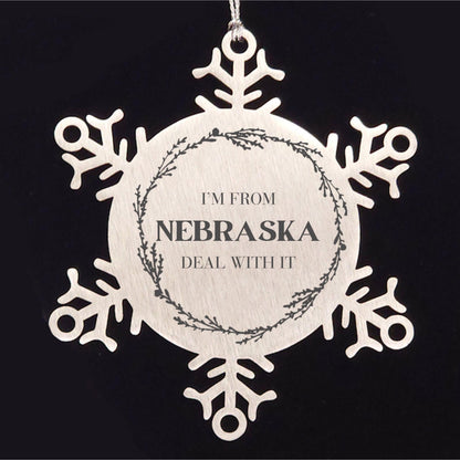 I'm from Nebraska, Deal with it, Proud Nebraska State Ornament Gifts, Nebraska Snowflake Ornament Gift Idea, Christmas Gifts for Nebraska People, Coworkers, Colleague - Mallard Moon Gift Shop