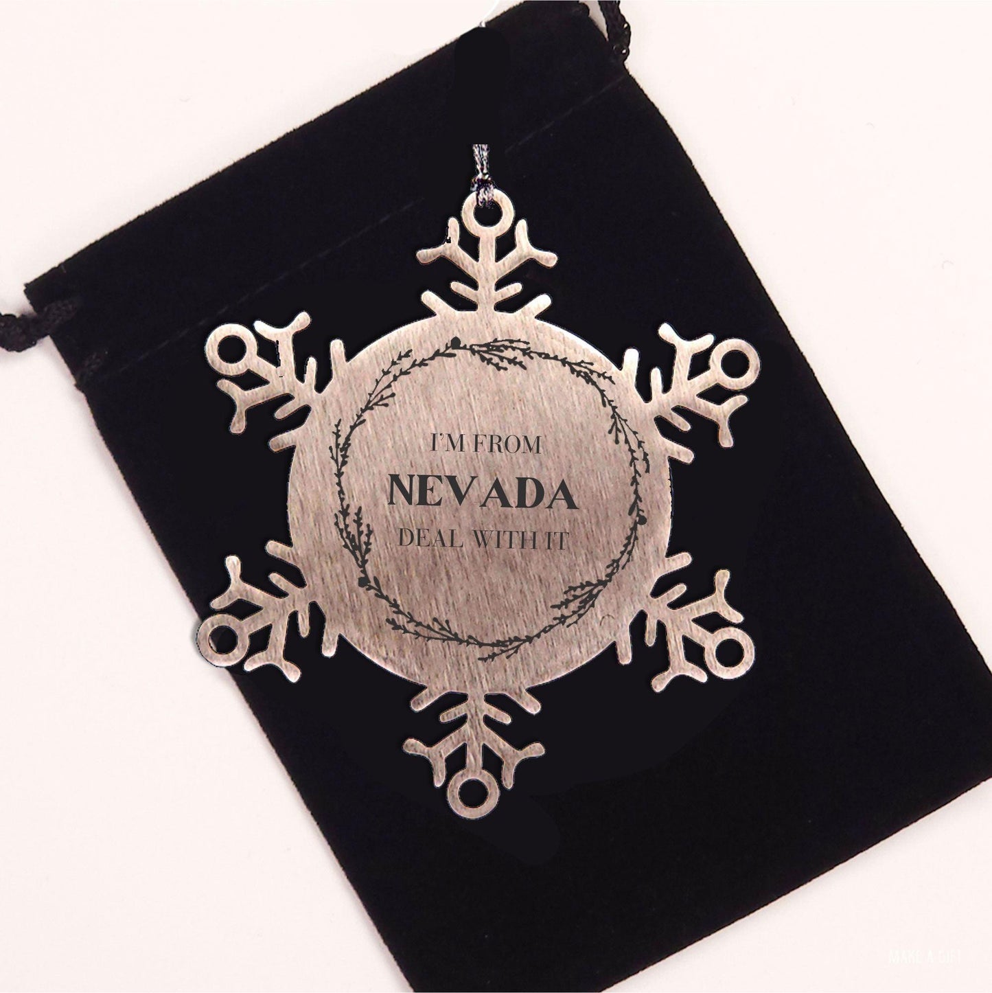 I'm from Nevada, Deal with it, Proud Nevada State Ornament Gifts, Nevada Snowflake Ornament Gift Idea, Christmas Gifts for Nevada People, Coworkers, Colleague - Mallard Moon Gift Shop