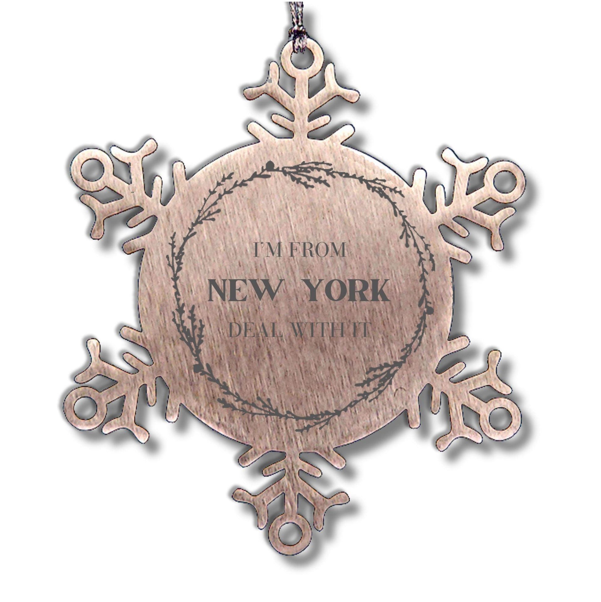 I'm from New York, Deal with it, Proud New York State Ornament Gifts, Snowflake Ornament Gift Idea, Christmas Gifts for Family, Coworkers, Colleague - Mallard Moon Gift Shop
