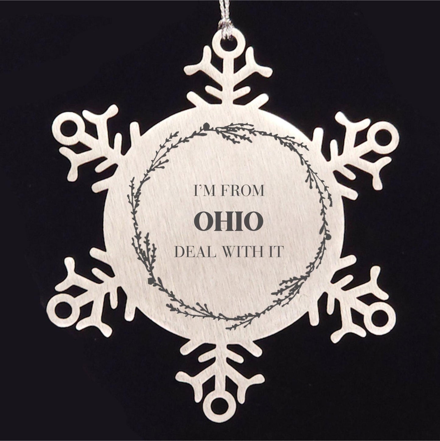 I'm from Ohio, Deal with it, Proud Ohio State Ornament Gifts, Ohio Snowflake Ornament Gift Idea, Christmas Gifts for Ohio People, Coworkers, Colleague - Mallard Moon Gift Shop