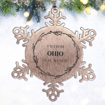 I'm from Ohio, Deal with it, Proud Ohio State Ornament Gifts, Ohio Snowflake Ornament Gift Idea, Christmas Gifts for Ohio People, Coworkers, Colleague - Mallard Moon Gift Shop
