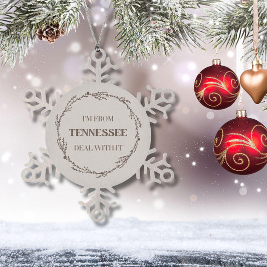 I'm from Tennessee, Deal with it, Proud Tennessee State Ornament Gifts, Tennessee Snowflake Ornament Gift Idea, Christmas Gifts for Tennessee People, Coworkers, Colleague - Mallard Moon Gift Shop