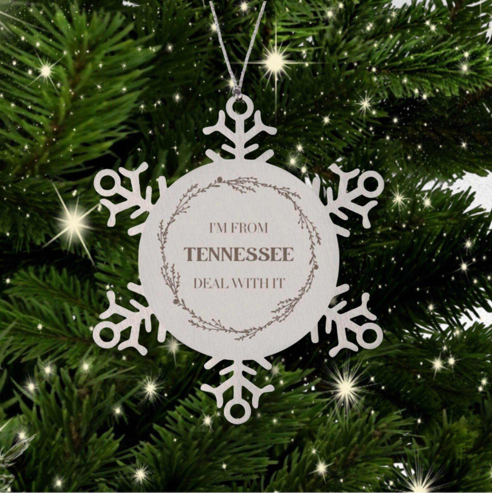 I'm from Tennessee, Deal with it, Proud Tennessee State Ornament Gifts, Tennessee Snowflake Ornament Gift Idea, Christmas Gifts for Tennessee People, Coworkers, Colleague - Mallard Moon Gift Shop