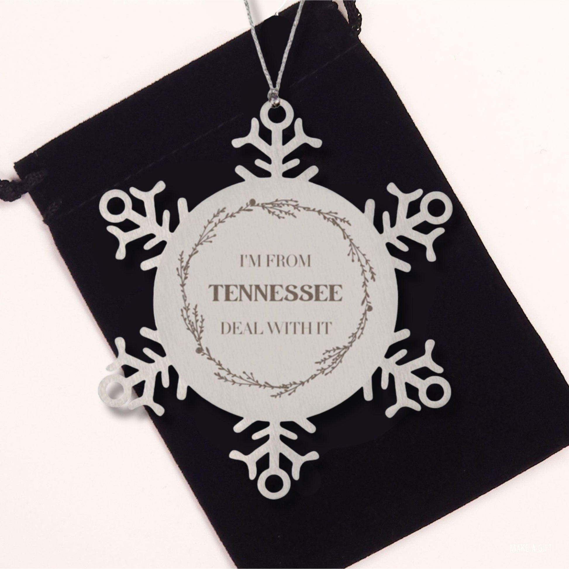 I'm from Tennessee, Deal with it, Proud Tennessee State Ornament Gifts, Tennessee Snowflake Ornament Gift Idea, Christmas Gifts for Tennessee People, Coworkers, Colleague - Mallard Moon Gift Shop