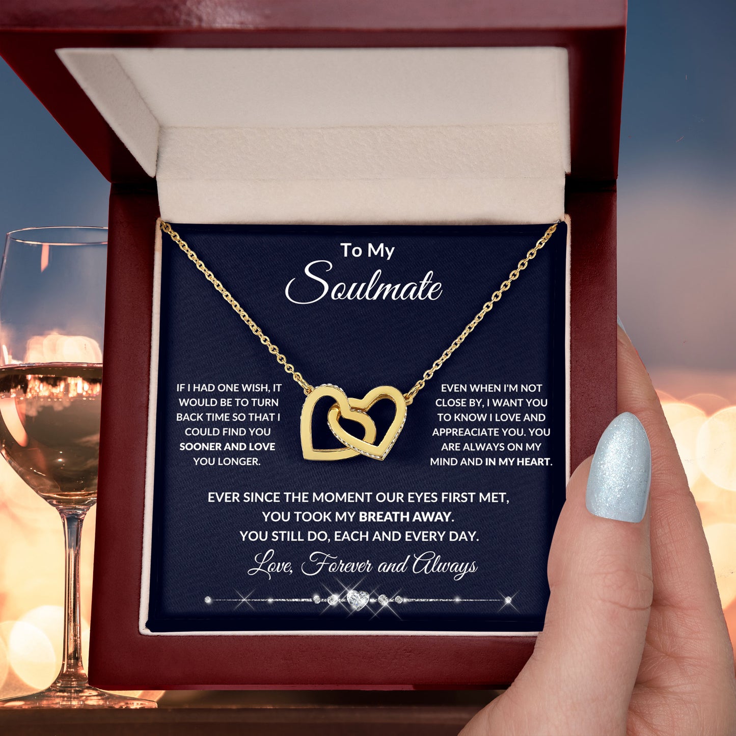 To My Soulmate You Took My Breath Away Interlocking Hearts Pendant Necklace