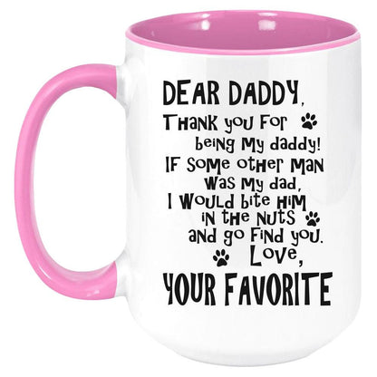 Funny Dog Daddy Two Tone Coffee Mug, White with Colored Inside and Handle