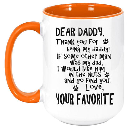 Funny Dog Daddy Two Tone Coffee Mug, White with Colored Inside and Handle