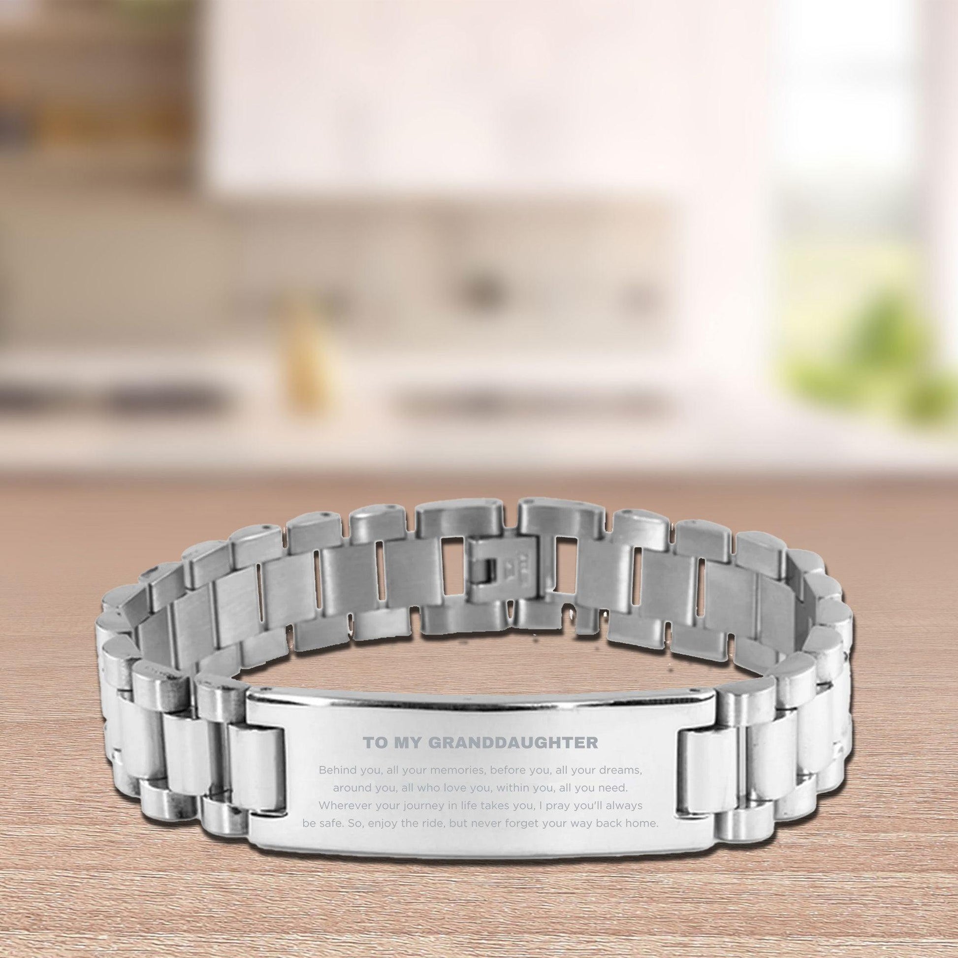 Inspirational Granddaughter Engraved Ladder Stainless Steel Bracelet - Behind you, all your Memories, Before you, all your Dreams - Birthday, Christmas Holiday Gifts - Mallard Moon Gift Shop