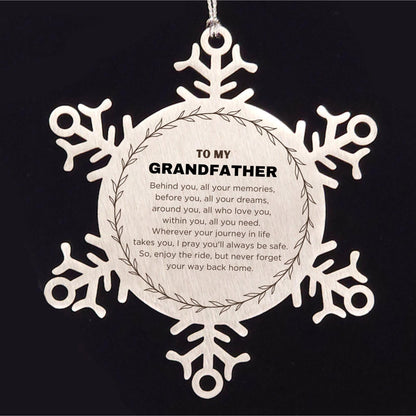 Inspirational Grandfather Snowflake Ornament - Behind you, all your Memories, Before you, all your Dreams - Birthday, Christmas Holiday Gifts - Mallard Moon Gift Shop