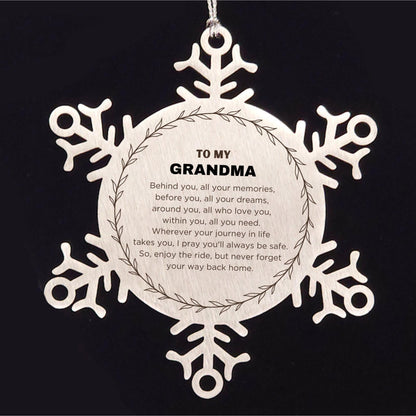 Inspirational Grandma Snowflake Ornament - Behind you, all your Memories, Before you, all your Dreams - Birthday, Christmas Holiday Gifts - Mallard Moon Gift Shop