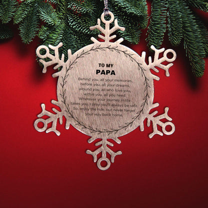 Inspirational Papa Snowflake Ornament- Behind you, all your Memories, Before you, all your Dreams - Birthday, Christmas Holiday Gifts - Mallard Moon Gift Shop