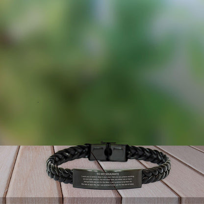 Inspirational Soulmate Braided Leather Engraved Bracelet - Behind you, all your Memories, Before you, all your Dreams - Birthday, Christmas Holiday Gifts - Mallard Moon Gift Shop