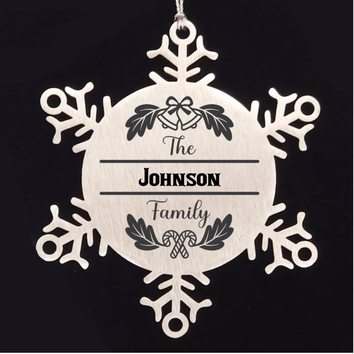 Personalized Family Name Christmas Bells Laser Engraved Stainless Steel Snowflake Tree Ornament