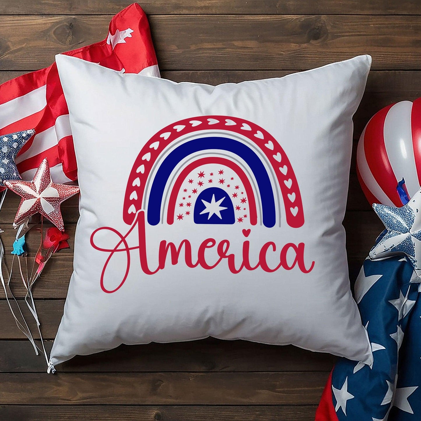 America Red White Blue Rainbow Patriotic Indoor-Outdoor Pillow