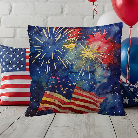 Fireworks Flag and Freedom Patriotic Indoor-Outdoor Home Decor Pillow