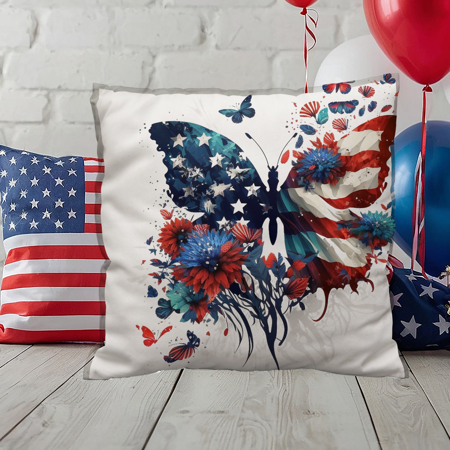 American Flag Patriotic Butterfly Indoor-Outdoor Pillow