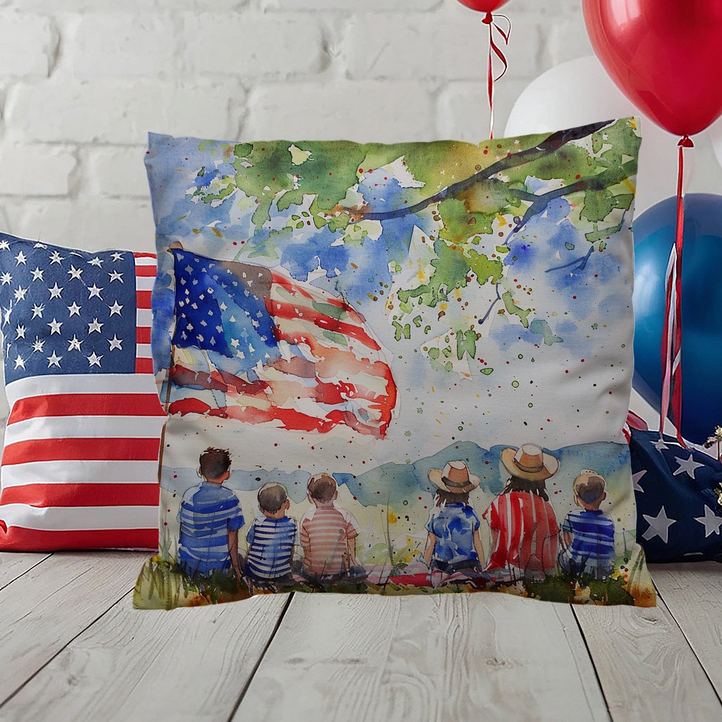 Patriotic Home Decor Waiting for Fireworks Fourth of July Indoor-Outdoor Pillow