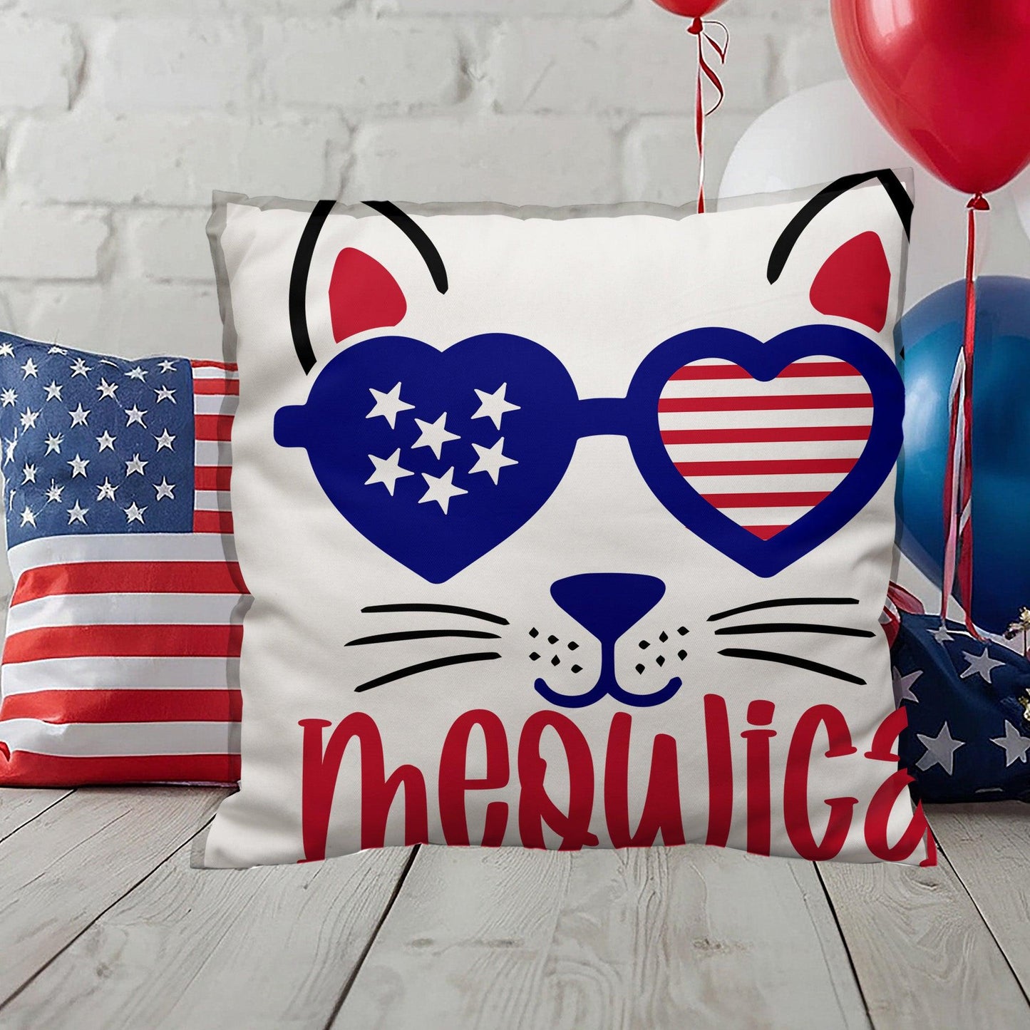 Mewoica Cat Patriotic Indoor-Outdoor Pillow