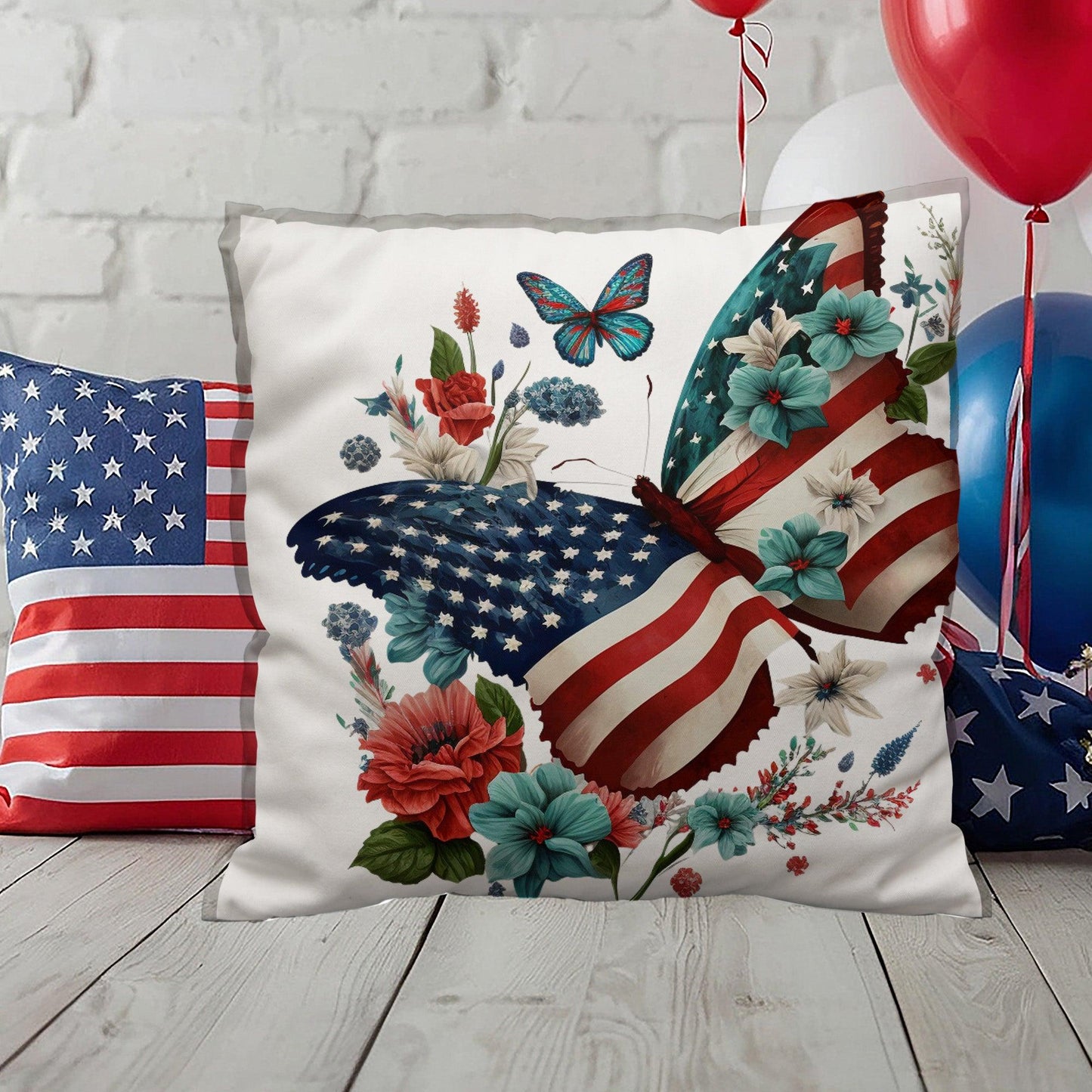 Butterfly Bouquet Patriotic Indoor-Outdoor Pillow