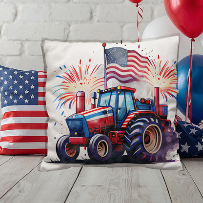 Tractor Fourth of July Parade Patriotic Indoor-Outdoor Pillow