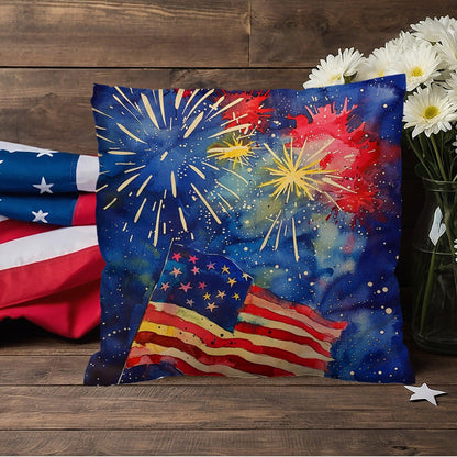 Fireworks Flag and Freedom Patriotic Indoor-Outdoor Home Decor Pillow