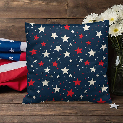 Red and White Stars on Navy Blue Patriotic Indoor-Outdoor Pillow