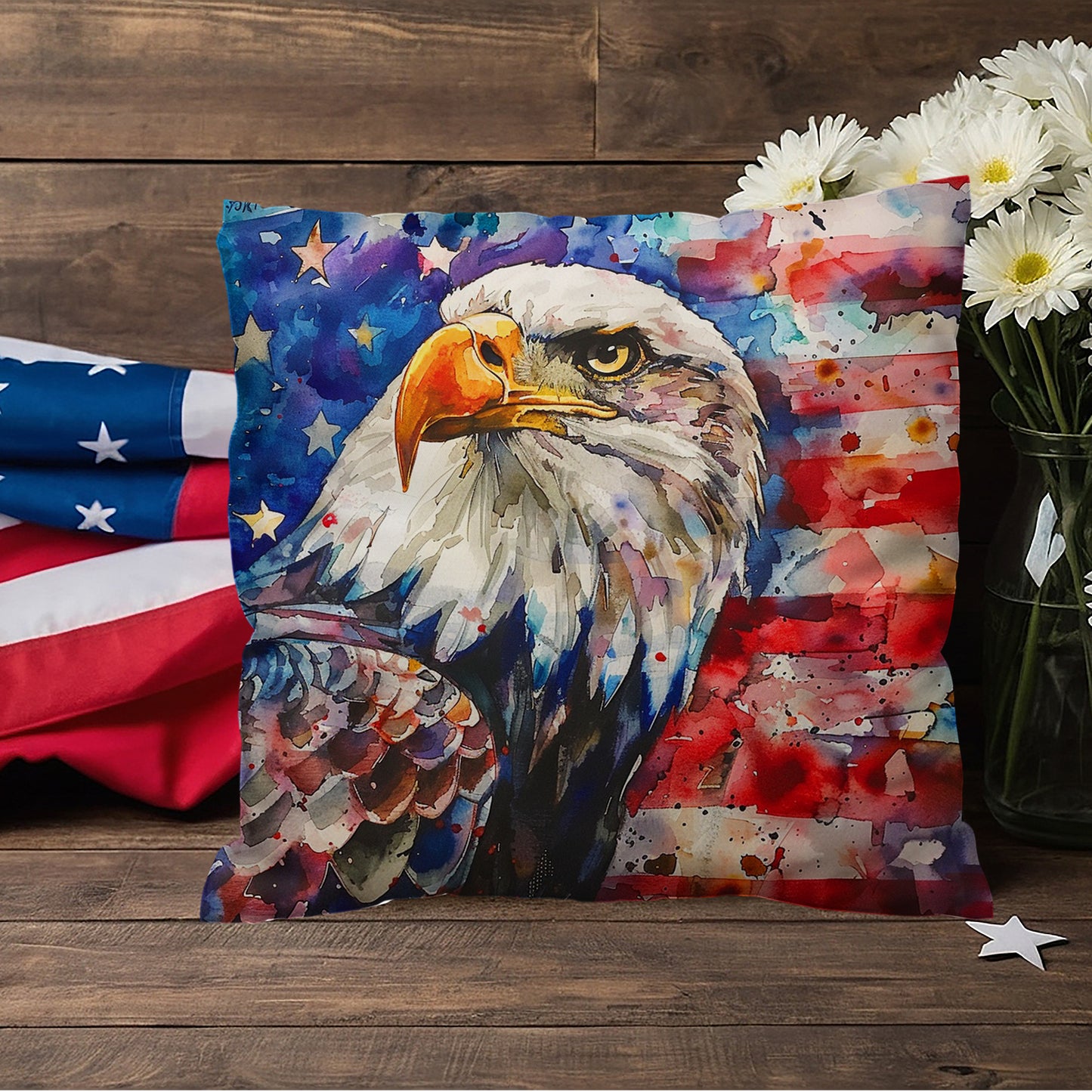 Eagle with American Flag Patriotic Indoor/Outdoor Pillow Decor