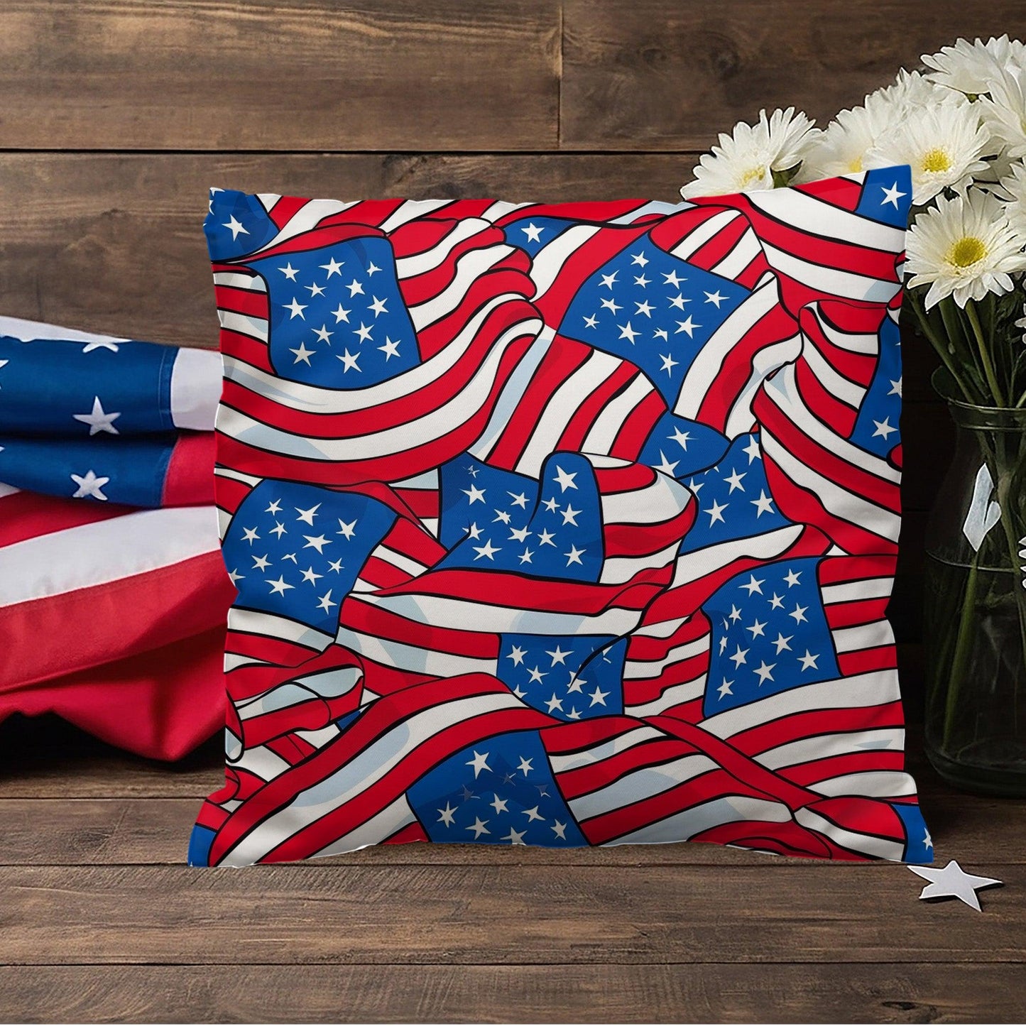 Patriotic American Flags Indoor-Outdoor Printed Pillow