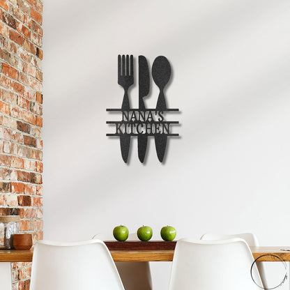 Kitchen Utensil Monogram Personalized Indoor Outdoor Steel Wall Sign Art - Mallard Moon Gift Shop