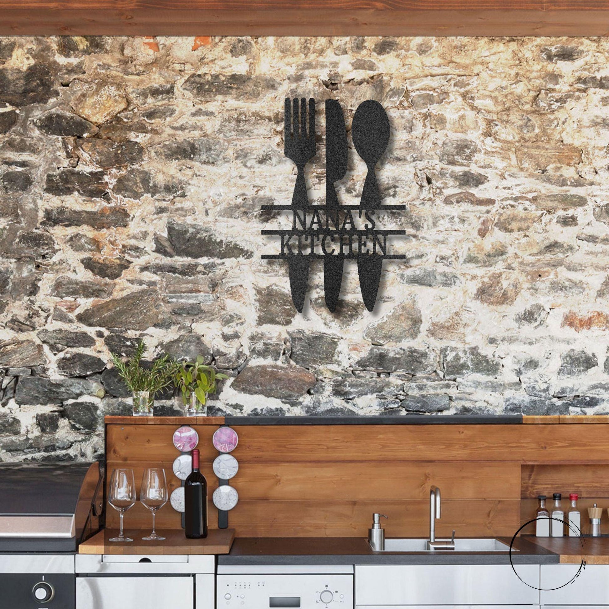 Kitchen Utensil Monogram Personalized Indoor Outdoor Steel Wall Sign Art - Mallard Moon Gift Shop