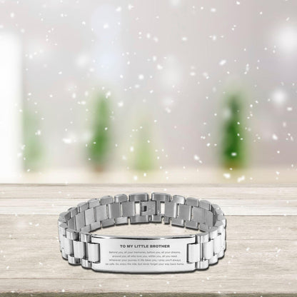 To My Little Brother Gifts, Inspirational Little Brother Ladder Stainless Steel Bracelet, Sentimental Birthday Christmas Unique Gifts For Little Brother Behind you, all your memories, before you, all your dreams, around you, all who love you, within you, - Mallard Moon Gift Shop